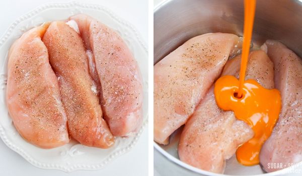 in-process images of how to make buffalo chicken stuffed peppers