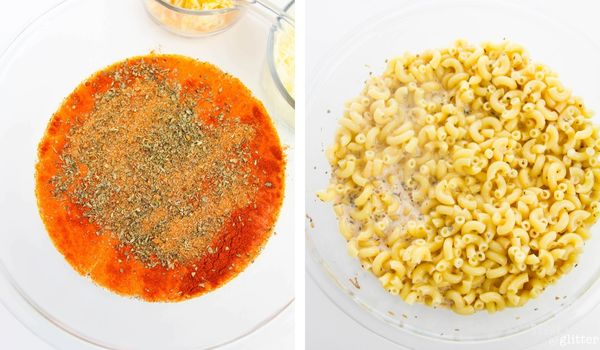 in-process images of how to make Cajun mac and cheese