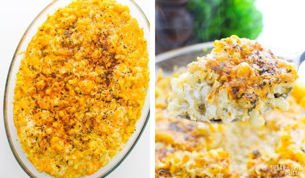 in-process images of how to make Cajun mac and cheese