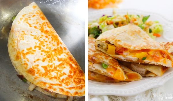 in-process images of how to make chicken quesadillas