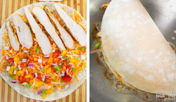 in-process images of how to make chicken quesadillas