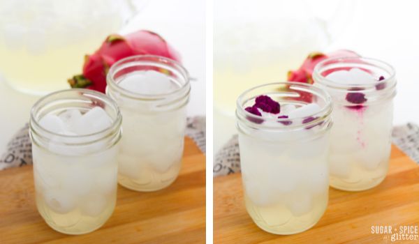 in-process images of how to make mango dragonfruit refreshers