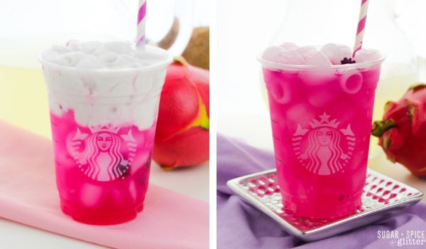 in-process images of how to make mango dragonfruit refreshers