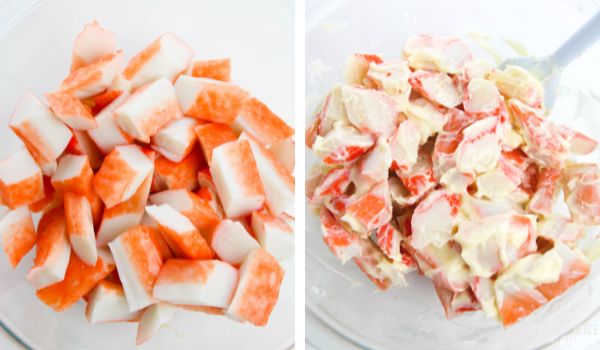 in-process images of how to make Neptune crab salad