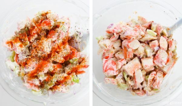 in-process images of how to make Neptune crab salad