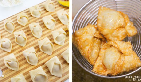 in-process images of how to make jalapeno popper wontons