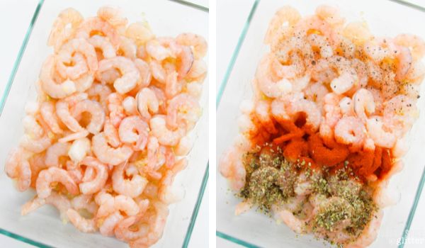 in-process images of how to make baked lemon garlic shrimp