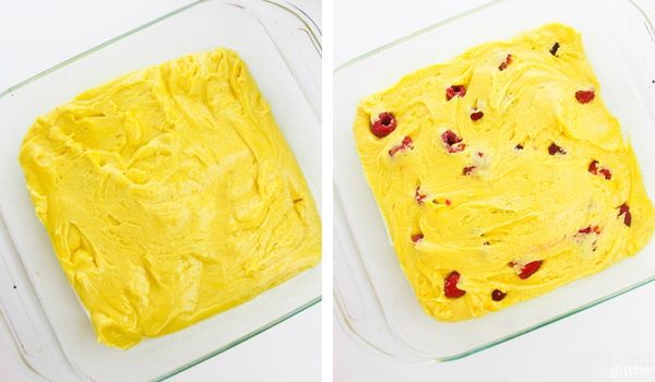 in-process images of how to make lemon raspberry blondies