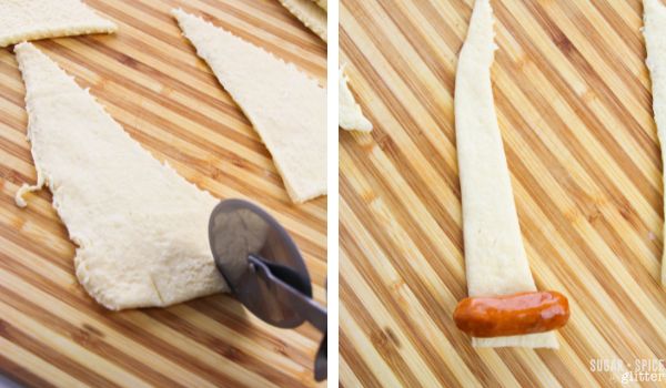 in-process images of how to make piggies in a blanket