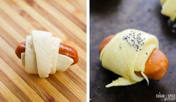 in-process images of how to make piggies in a blanket