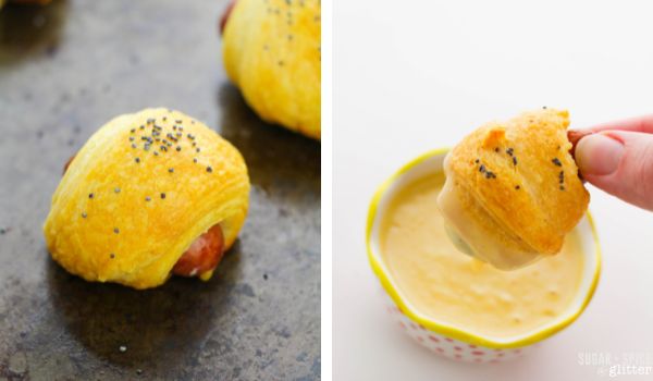 in-process images of how to make piggies in a blanket