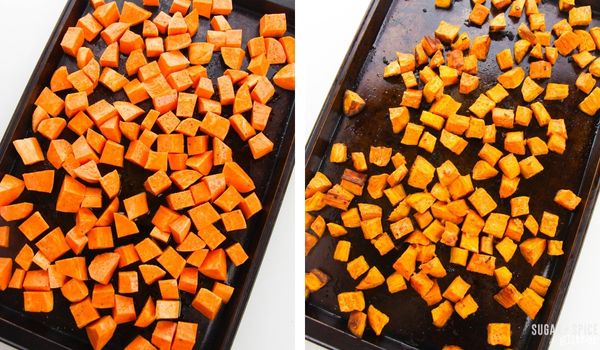 in-process images of how to make roasted sweet potatoes