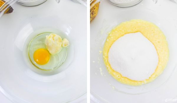 in-process images showing how to make snickerdoodle banana bread