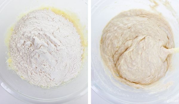 in-process images showing how to make snickerdoodle banana bread