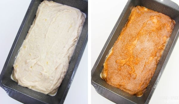 in-process images showing how to make snickerdoodle banana bread