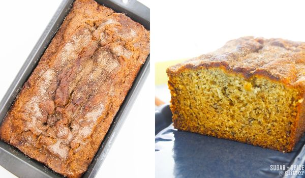 in-process images showing how to make snickerdoodle banana bread