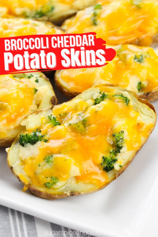 Decadent twice baked potatoes feature crispy potato skins filled with creamy mashed potatoes, tender-crisp broccoli and plenty of melted cheddar cheese. The perfect party appetizer or family-friendly side dish.