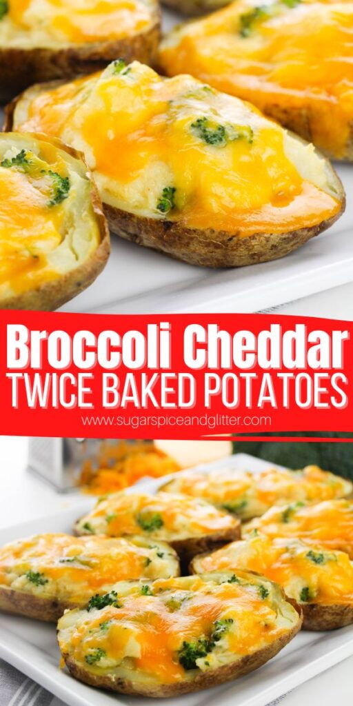 How to make Broccoli Cheddar Twice Baked Potatoes - a fun mash-up of two family favorite vegetable recipes, perfect for a delicious side dish or party appetizer