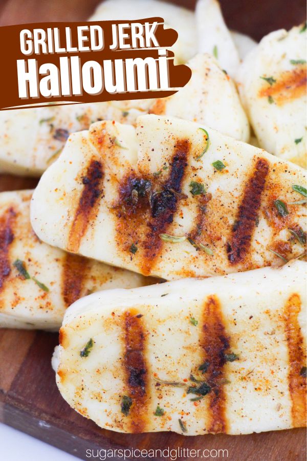 Creamy, charred grilled halloumi cheese seasoned with spicy, savoury jerk seasoning. This decadent grilled cheese appetizer is the perfect indulgent treat for true cheese lovers.