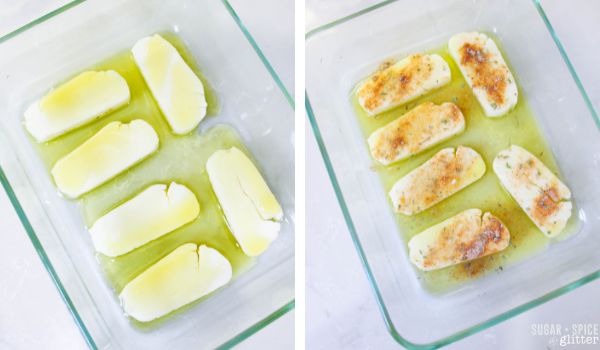 in-process images of how to make grilled halloumi cheese