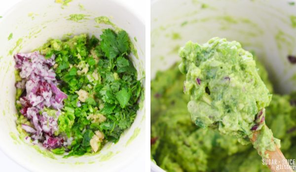 in-process images showing how to make homemade guacamole