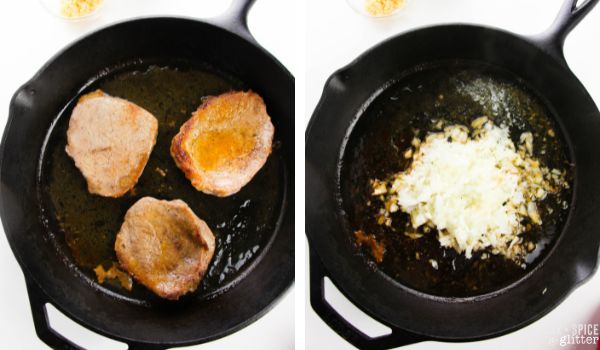 in-process images of how to make smothered steaks