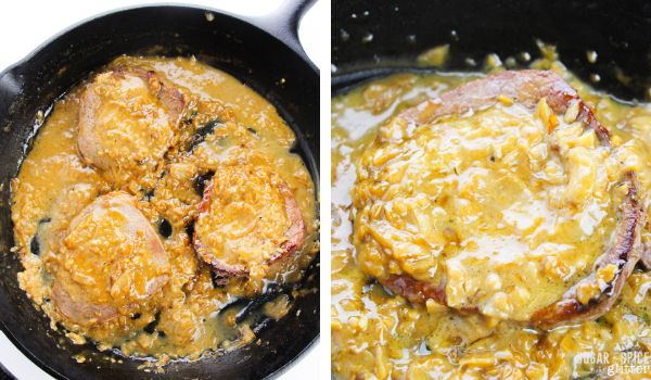 in-process images of how to make smothered steaks