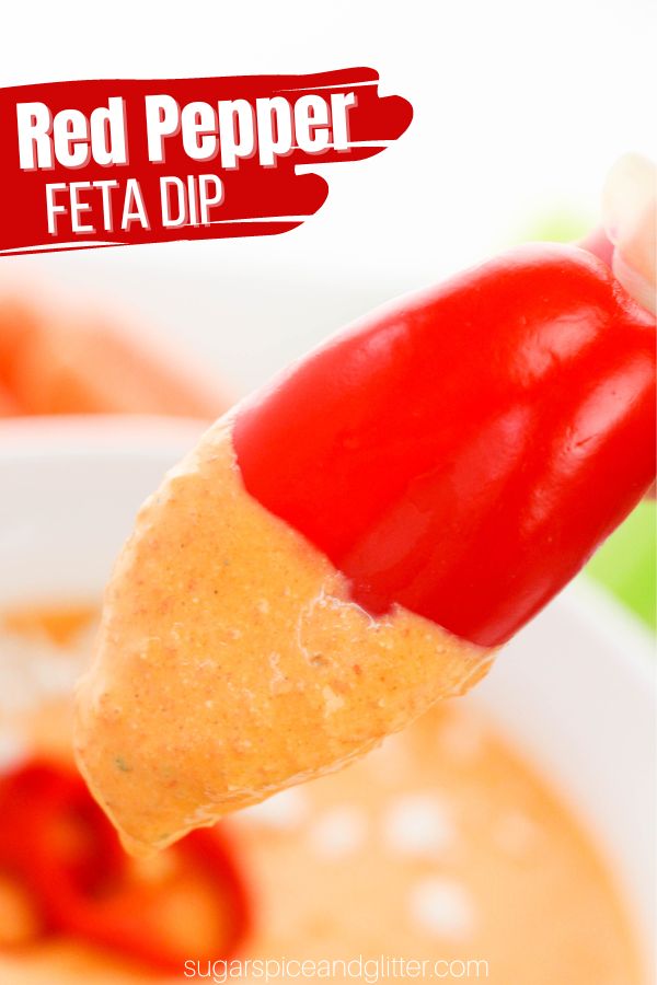 Roasted red pepper and feta dip is a delicious and versatile spread that can be used to dip veggies, crackers, used as a spread on sandwiches or wraps or used to top a rice bowl or salad. It's smoky, sweet and lightly salty.
