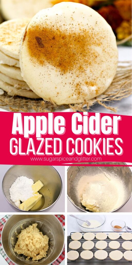 Melt-in-your-mouth Apple Cider Shortbread cookies feature a super simple 5-ingredient apple cider shortbread glazed with a 2-ingredient apple cider glaze. Take this recipe over the top by sprinkling with a touch of apple pie spice before the apple cider glaze sets.