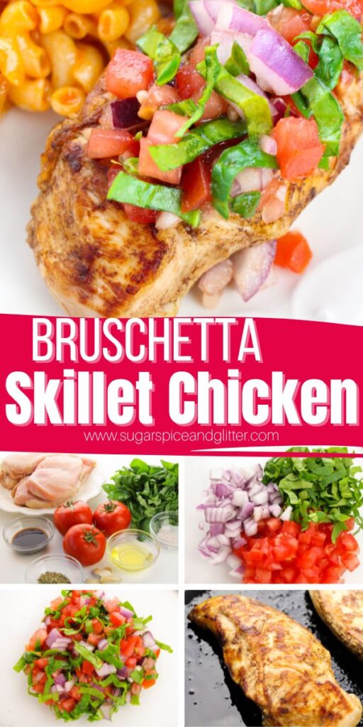Tender, juicy chicken marinated in balsamic vinegar, garlic and Greek seasoning and topped with a vibrant tomato-basil bruschetta mixture - this Bruschetta Chicken recipe is an easy and fresh summer meal the whole family will love!