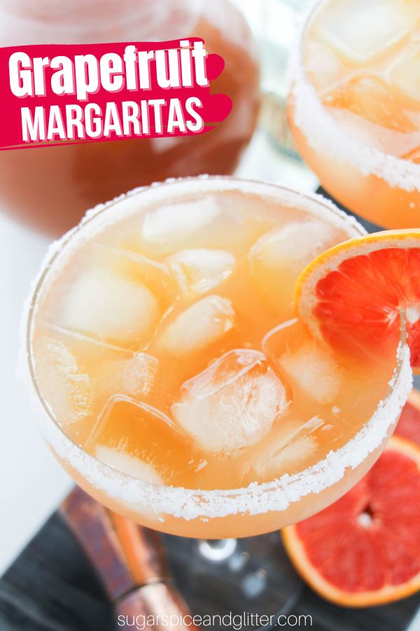 Today's grapefruit margarita is a fun mash-up of a Paloma and a classic Margarita, incorporating lime juice, triple sec and grapefruit juice for a juicy, fresh margarita that is incredibly delicious and easily sippable while not being too heady. The tartness of the grapefruit helps mellow out the bite of the tequila for a well-balanced cocktail.