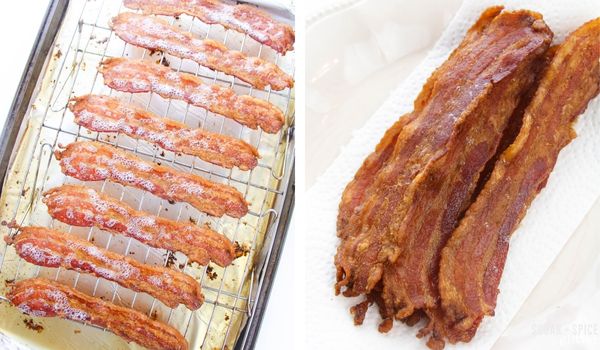in-process images of baking bacon