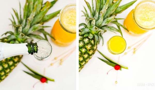 in-process images of how to make a pineapple mimosa