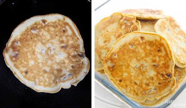 in-process images of how to make banana nut pancakes