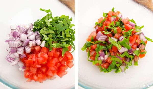 in-process images of how to make bruschetta chicken