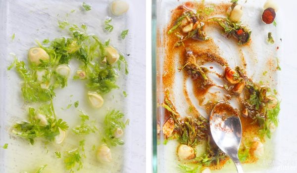 in-process images showing how to make cilantro lime chicken marinade