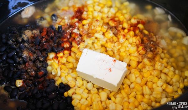 in-process image of how to make crockpot corn chowder