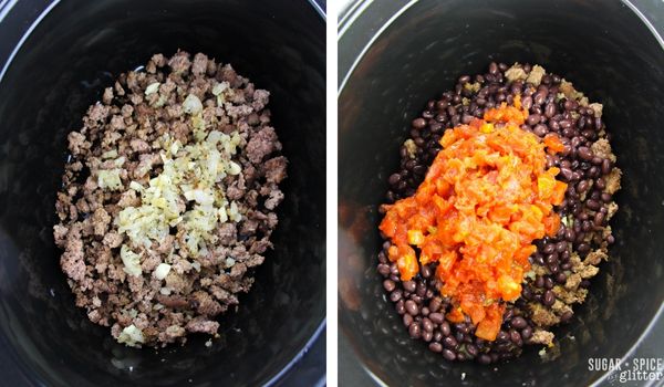 in-process images of how to make crockpot frito pie casserole