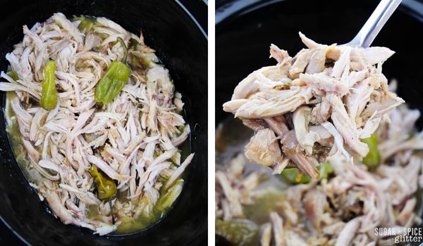 in-process images of how to make crockpot mississippi chicken