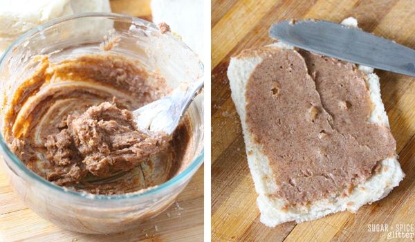 in-process images showing how to make cinnamon roll french toast roll-ups