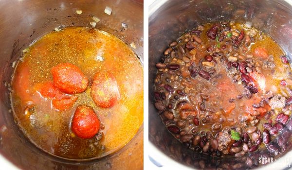 in-process images of how to make chili in the instant pot