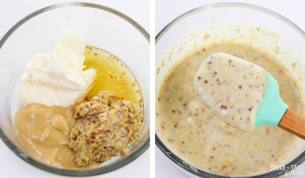 in-process images of how to make honey mustard dipping sauce