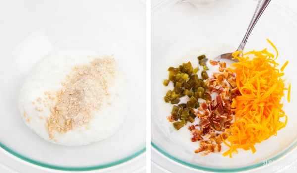 in-process images showing how to make jalapeño popper chicken