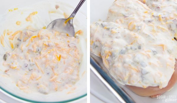 in-process images showing how to make jalapeño popper chicken