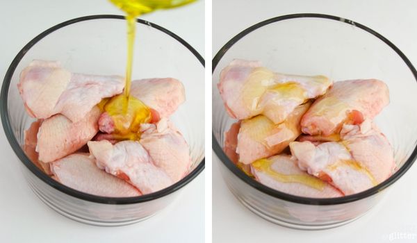 in-process image of how to make lemon pepper chicken wings in the air-fryer