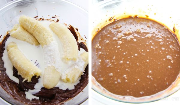 in-process images showing how to make Nutella Banana Bread