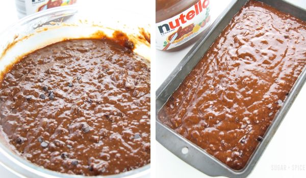 in-process images showing how to make Nutella Banana Bread
