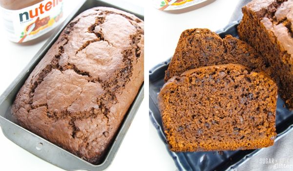 in-process images showing how to make Nutella Banana Bread