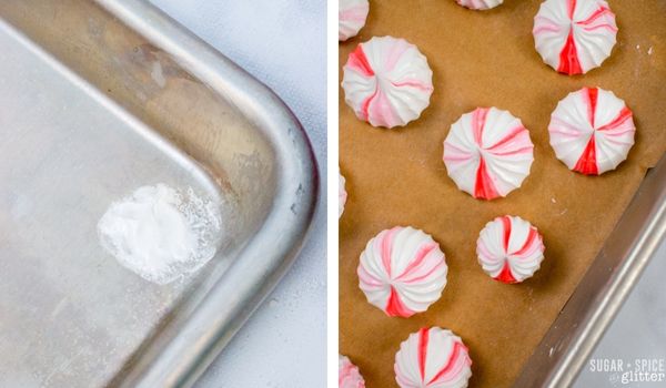 in-process images of how to make peppermint meringues