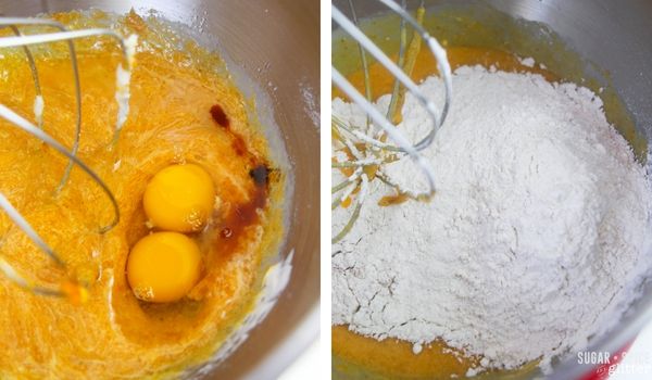 in-process images of how to make pumpkin banana bread